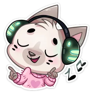 🎶 gato, música, fones de ouvido, desenho animado, fofo, animal, adesivo whatsapp sticker