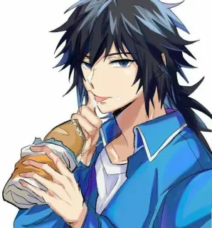 🌟 Anime, Sándwich, Azul, Comiendo, Masculino, Personaje, Manga telegram sticker