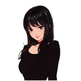 😄 gadis anime, kartun, wanita, choker, ilustrasi, potret whatsapp sticker
