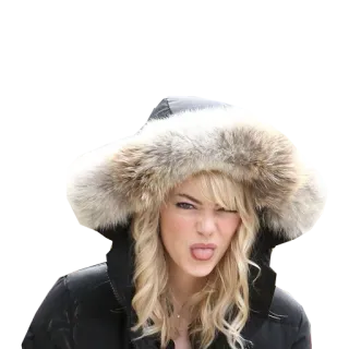 😛 사람, 여자, 금발, 혀, 윙크, 털모자 telegram sticker