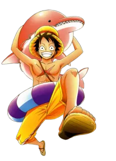 😃 Monkey D. Luffy One Piece 애니메이션, 원피스, 몽키 D. 루피, 만화, 여름, 해변, 수영복 telegram sticker