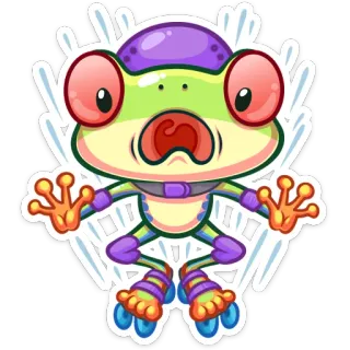 🛼 rana, cartone animato, pattini a rotelle, divertente, carino, animale, adesivo telegram sticker