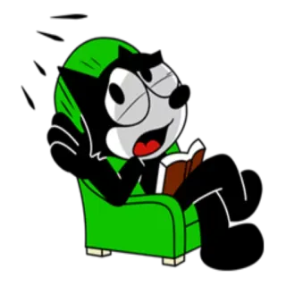 📚 dibujos animados, gato, leyendo, silla, libro, animal, pegatina whatsapp sticker