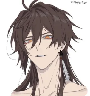 🍵 Zhongli Genshin Impact anime, Genshin Impact, Zhongli, gra wideo, postać, brązowe włosy, pomarańczowe oczy telegram sticker