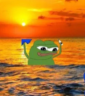 🏊‍♂️ Pepe the Frog Pepe żaba, Meme, Zachód słońca, Ocean, Plaża telegram sticker