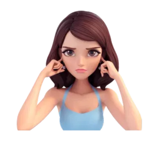 😖 mujer, dibujos animados, ilustración, chica, orejas, dedos telegram sticker
