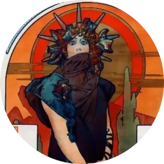 🌺 Jugendstil, Frau, Illustration, Vintage, Kunstwerk, Dekorativ telegram sticker