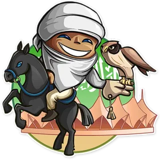 🇸🇦 cartoon, man, horse, falcon, tents, Saudi Arabia telegram sticker