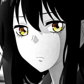 💛 anime, ragazza, capelli neri, occhi gialli, ritratto, manga, triste telegram sticker