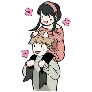 ❤️ Cartoon, Paar, Süß, Huckepack, Blumen, Animiert telegram sticker