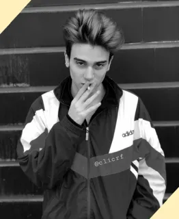 〽️ @clicrf potret, pria, merokok, jaket, adidas, rokok, clicrf whatsapp sticker