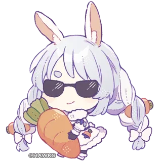 😎 @HAWKS coniglio, carota, occhiali da sole, carino, anime whatsapp sticker
