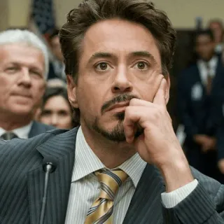 😐 Tony Stark Iron Man Tony Stark, Iron Man, Robert Downey Jr., Marvel, movie, character telegram sticker