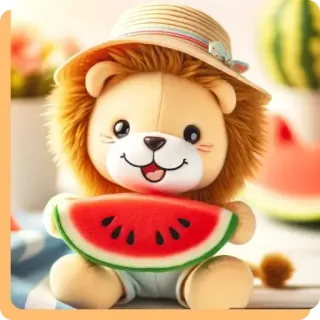🤩 lew, arbuz, kapelusz, słodki, zwierzę, zabawka, lato whatsapp sticker