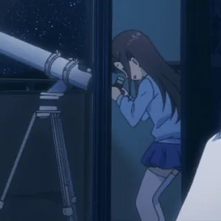 🥳 telescópio, garota anime, estrelas, astronomia, noite whatsapp sticker