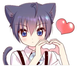 💋 Anime, Ragazzo gatto, Carino, Kawaii, Gesto cuore, Sticker telegram sticker