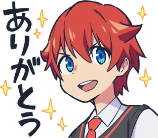 😳 ありがとう 애니메이션, 만화, 감사합니다, 감사, 빨간 머리, 반짝이 telegram sticker
