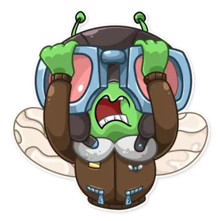 😱 desenho animado, mosca, piloto, binóculos, adesivo, inseto, aviação, assustado telegram sticker