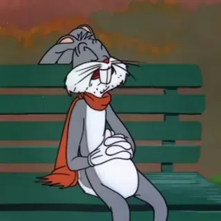 😴 Bugs Bunny dessin animé, lapin, écharpe, banc, looney tunes telegram sticker