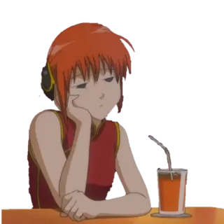🤨 Kagura Gintama Anime, Manga, Rude włosy, Picie, Słodki, Zrelaksowany whatsapp sticker