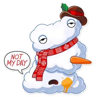 😞 NOT MY DAY muñeco de nieve, invierno, navidad, fiestas, nieve, triste whatsapp sticker