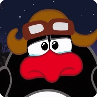 🐧 pinguïn, verdrietig, cartoon, tranen, pilotenmuts whatsapp sticker