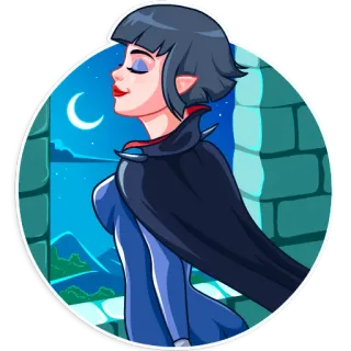 😌 vampiro, donna, mantello, luna, fantasy, cartone animato, personaggio telegram sticker