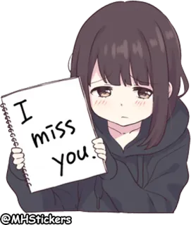 💘 I miss you. аниме девушка, скучаю по кому-то, грустно, меланхолия, эмоциональный, тоска telegram sticker