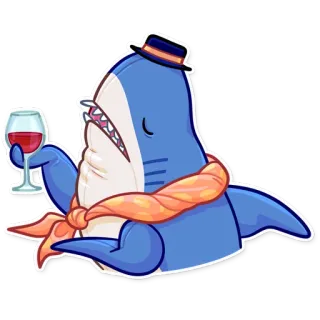 🍷 requin, vin, chapeau, écharpe, dessin animé, animal, luxe telegram sticker