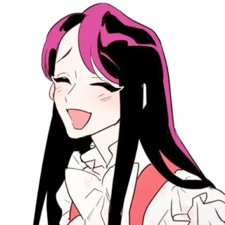 😁 卡通, 女人, 微笑, 粉色头发, 肖像 telegram sticker
