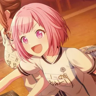 🎊 1-B 望月 anime, uniforme escolar, cabelo rosa, feminino, japonês, fofo, juventude, mangá telegram sticker