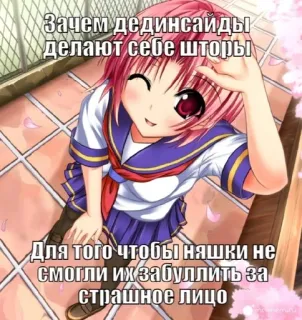 💉 Зачем дединсайды
делают себе шторы
Для того чтобы няшки не
смогли их забуллить за
страшное лицо 애니메이션, 만화, 유머, 밈 whatsapp sticker