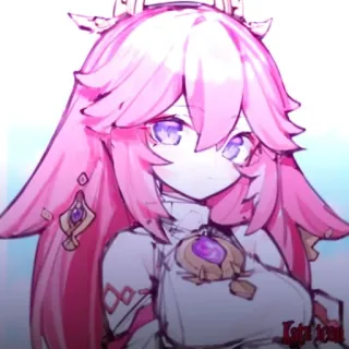 🔮 Yae Miko Genshin Impact 애니메이션, 야에 미코, 원신, 게임, 분홍색 머리 whatsapp sticker