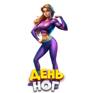 🦶 ДЕНЬ НОГ ฟิตเนส, ยิม, ขา, ออกกำลังกาย, กล้ามเนื้อ, ผู้หญิง, การ์ตูน, นักกีฬา telegram sticker