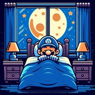 🌕 Mario 马里奥, 睡觉, 夜晚, 月亮, 卡通, 电子游戏, 任天堂 telegram sticker