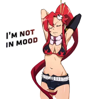 😒 Yoko Littner Tengen Toppa Gurren Lagann I'M NOT IN MOOD anime, red hair, Yoko, Gurren Lagann, sticker, fan art, cartoon telegram sticker