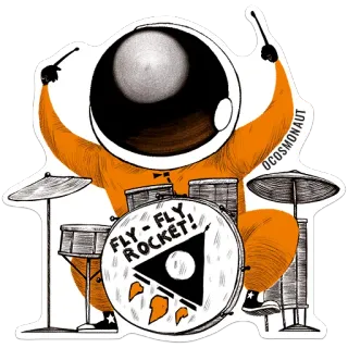 🥁 FLY - FLY ROCKET! rocket, space, drum, alien, drumset, instrument, outerspace whatsapp sticker