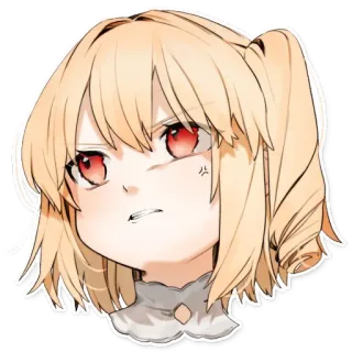 😨 anime, chica, enfadada, ojos rojos, pelo rubio, dibujos animados telegram sticker