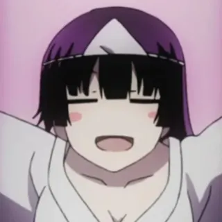 🥀 Anime, Dessin animé, Féminin, Personnage, Cheveux violets, Sourire whatsapp sticker