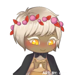 🥺 ART BY: @ chibi, lindo, personaje, arte, corona de flores telegram sticker