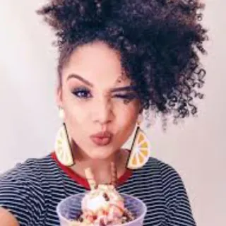 😉 woman, ice cream, curly hair, selfie, portrait, wink telegram sticker