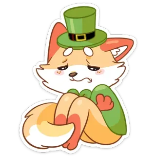 😢 лиса, шляпа лепрекона, грустный, мультфильм, животное, стикер whatsapp sticker