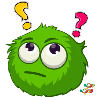 🤔 Signo de interrogación, Bola de pelo verde, Confundido, Emoji, Pregunta, Pensando whatsapp sticker