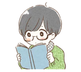 😶 czytanie, książka, anime, kreskówka, okulary, chłopak, słodki, nauka telegram sticker