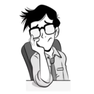 😑 грустный, скучно, ботаник, усталый, офис, мультфильм, измотанный telegram sticker
