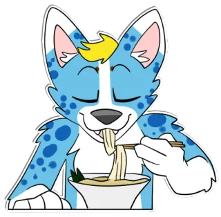 🍜 cartoon, animal, dog, eating, noodles, chopsticks, food, furry telegram sticker