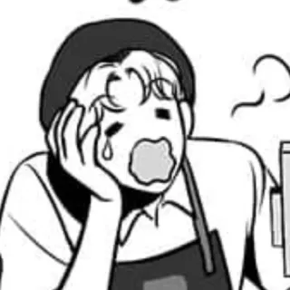 😮‍💨 漫画, イラスト, アニメ, 悲しい, 泣く, 人物, モノクロ telegram sticker
