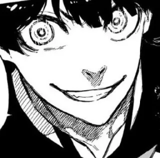 😏 anime, manga, portrait, face, creepy, smile, black and white whatsapp sticker