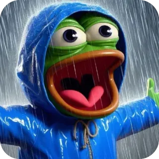 😝 Pepe the Frog เปเป้เดอะฟรอก, กบ, มีม, ฝน, เสื้อฮู้ดสีฟ้า telegram sticker