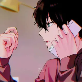 🙂 Anime, Ragazzo, Telefono, Parlare, Cartone animato, Illustrazione telegram sticker